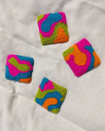 Neon Punch Needle Coasters / Mini Rugs | Handmade Rug Hooking | Dancing Arms
