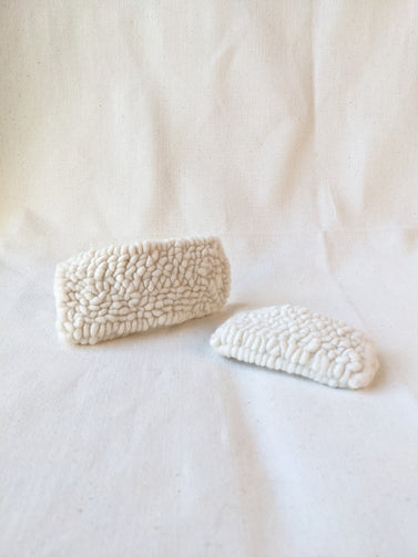 Ready to ship! Soft and dreamy ivory looped looped punch needle barrette. Punched using hand-dyed Chunky 100% Merino wool. Made using a punch needle rug hooking technique with the Oxford punch needle.