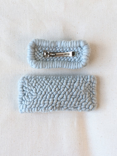 Ready to ship! Soft and dreamy baby blue looped looped punch needle barrette. Punched using hand-dyed Chunky 100% Merino wool. Made using a punch needle rug hooking technique with the Oxford punch needle.