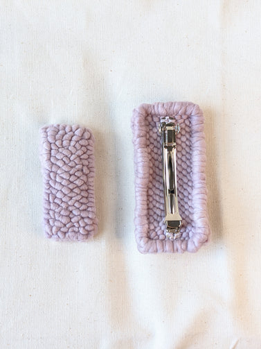 Ready to ship! Soft and dreamy lavender looped looped punch needle barrette. Punched using hand-dyed Chunky 100% Merino wool. Made using a punch needle rug hooking technique with the Oxford punch needle.