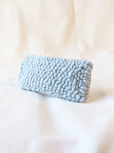 Ready to ship! Soft and dreamy baby blue looped looped punch needle barrette. Punched using hand-dyed Chunky 100% Merino wool. Made using a punch needle rug hooking technique with the Oxford punch needle.