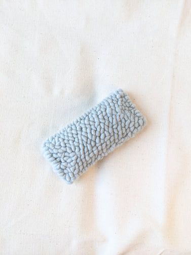 Ready to ship! Soft and dreamy baby blue looped looped punch needle barrette. Punched using hand-dyed Chunky 100% Merino wool. Made using a punch needle rug hooking technique with the Oxford punch needle.