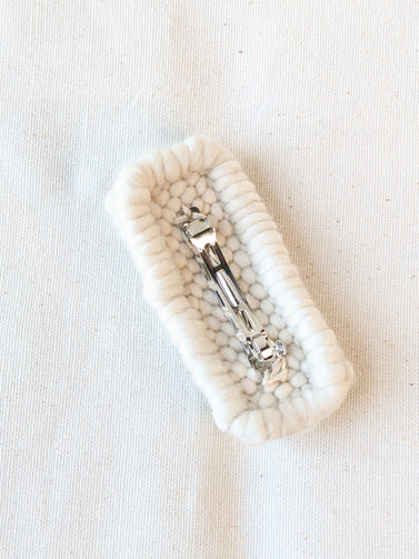 Ready to ship! Soft and dreamy ivory looped looped punch needle barrette. Punched using hand-dyed Chunky 100% Merino wool. Made using a punch needle rug hooking technique with the Oxford punch needle.